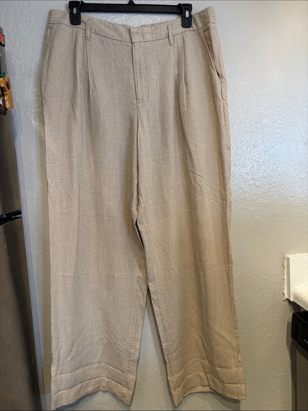 Wide Leg Linen-Blend Pants Beige Sz 16 Summer Vacation Casual Bottom a new day